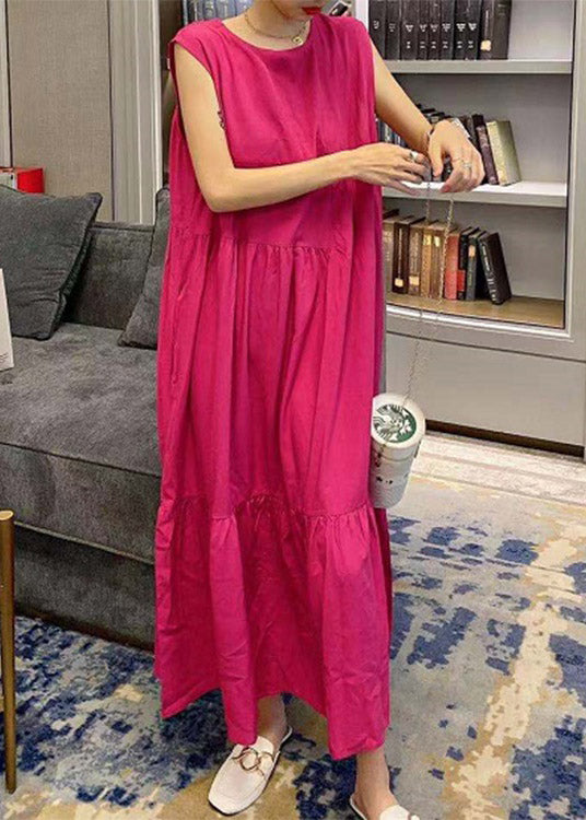 Novelty Black O-neck Patchwork Wrinkled Cotton Long Dress Summer