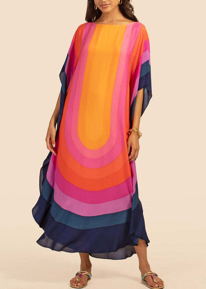 Novelty Blue O-neck Print Cozy Long Beach Dress Summer