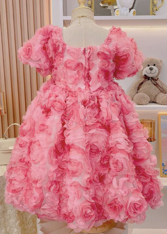 Novelty Pink Square Collar Patchwork Tulle Long Dress Short Sleeve