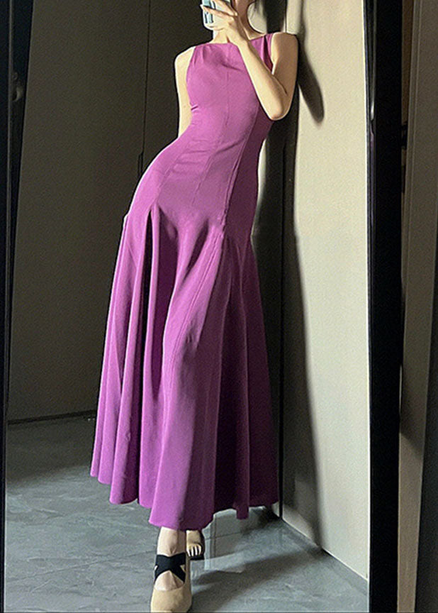 Novelty Purple O-neck Patchwork Flattering Vacation Long Dresses Summer