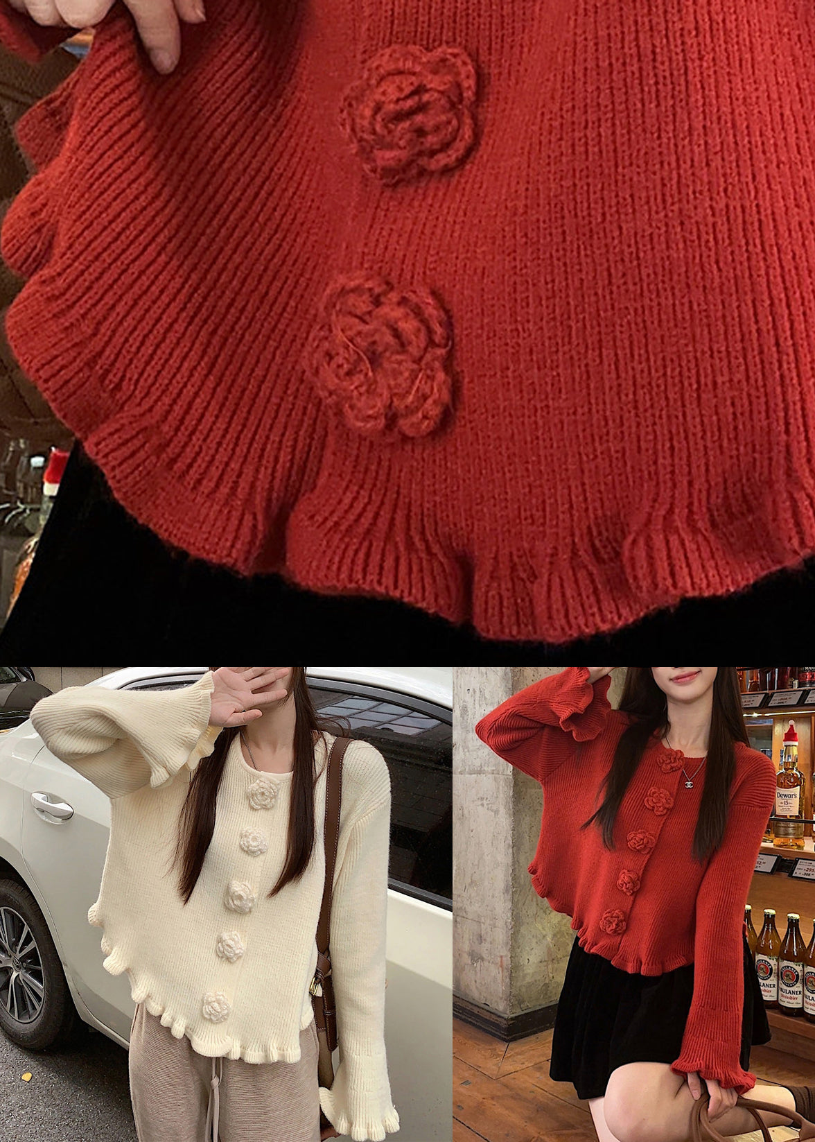 Novelty Red O Neck Knit Sweaters Fall