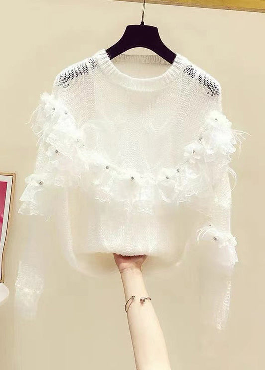 Novelty White Patchwork Nail Bead Knit Sweaters Spring
