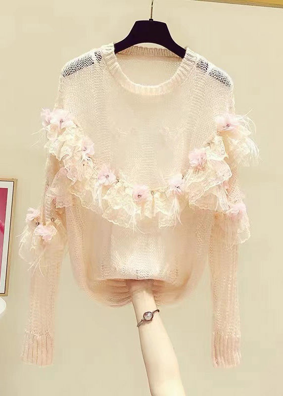 Novelty White Patchwork Nail Bead Knit Sweaters Spring