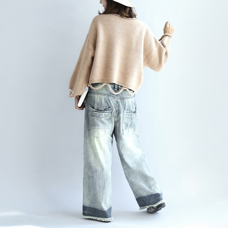 Nude Short Knit Sweaters Drop Hem Oversized Pullover Sweater Tops