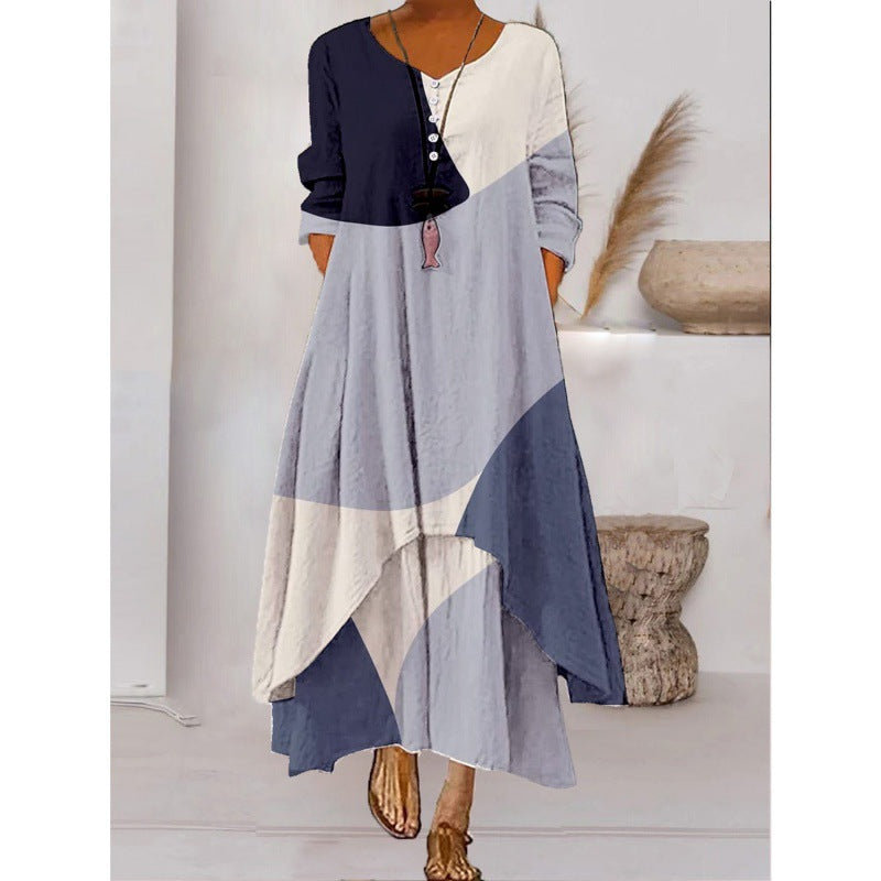 KS | Long-sleeved maxi dress - button neckline