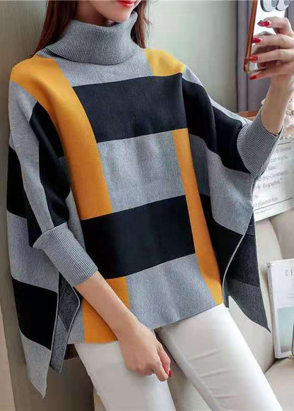 Striped Knit Blouse O Neck Batwing Sleeve Loose-fitting Knitted Blouse