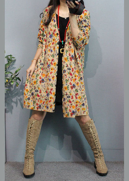 Organic Apricot V Neck Print Button Fall Sweater Cardigans