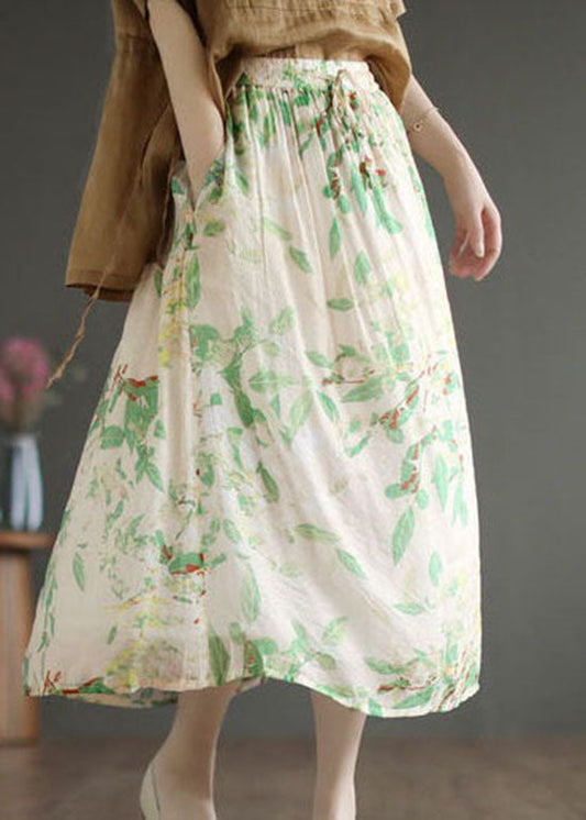 Organic Beige Wrinkled Print Cotton a Line Skirts Summer