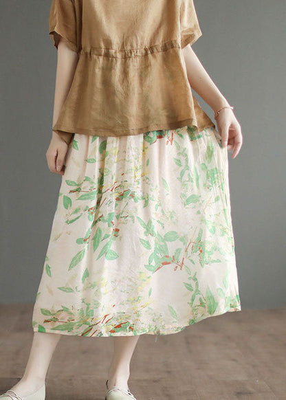 Organic Beige Wrinkled Print Cotton a Line Skirts Summer