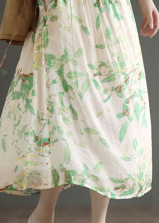 Organic Beige Wrinkled Print Cotton a Line Skirts Summer