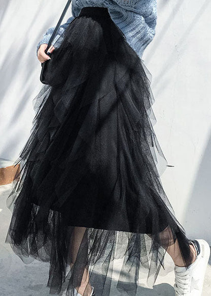 Organic Black Asymmetrical Tulle Skirts Spring