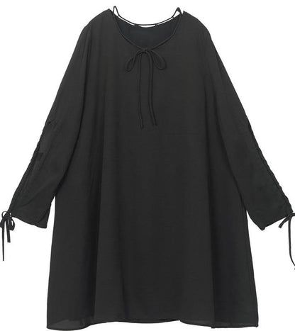 Organic Black Cinched Chiffon O-neck Hollow Out Summer Party Dress