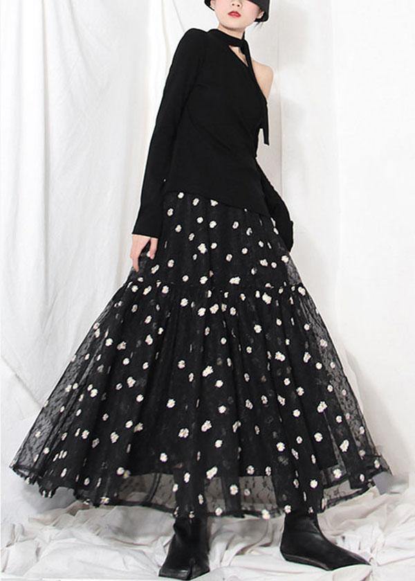 Organic Black Lace Embroideried Summer a Line Skirt