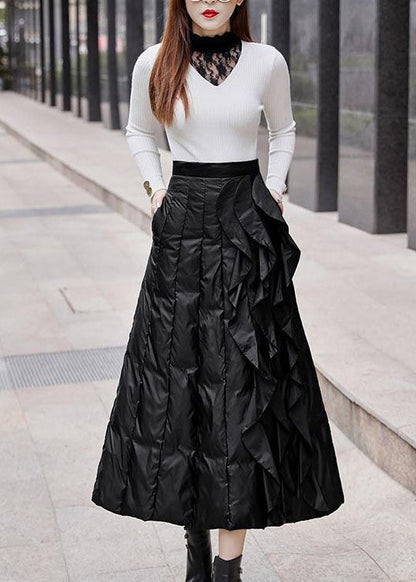 Organic Black Ruffled Thick Fine Cotton Filled Skirts Winter