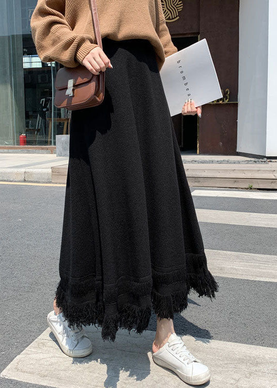 Organic Black Tasseled Thick Knit Skirt Winter