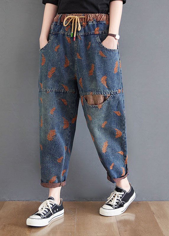 Organic Blue Embroideried Pockets Denim Pants Spring