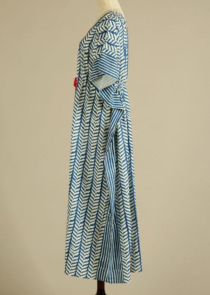 Organic Blue V Neck Kimono Robe Cotton Dress