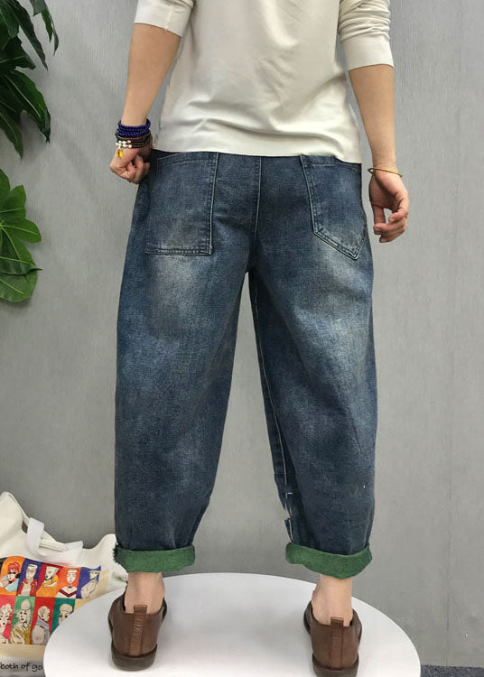 Organic Blue Patch Applique Denim Pants Spring