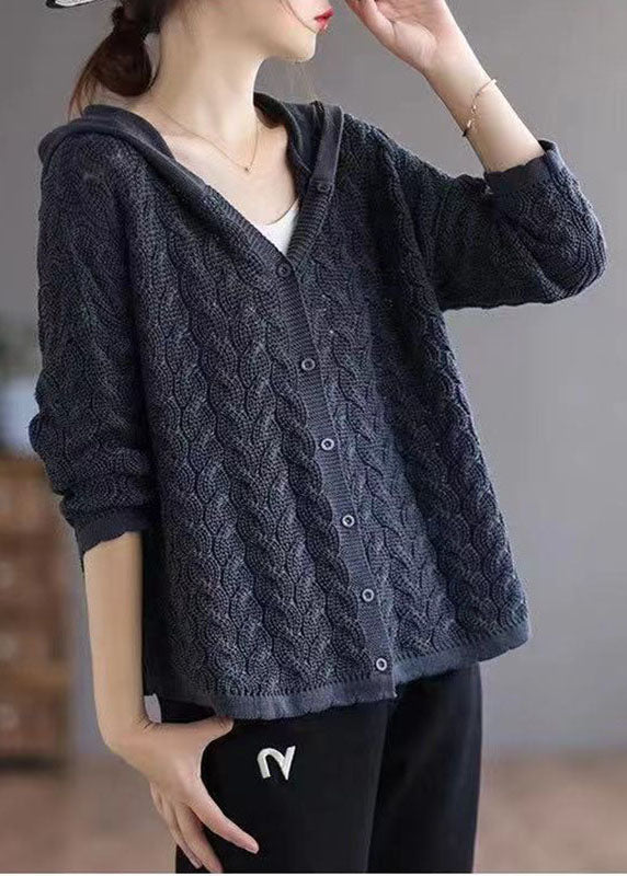 Organic Caramel Loose Hooded Button Fall Knit Knit Sweater