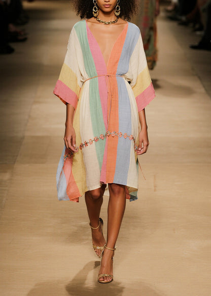 Organic Colorblock V Neck Cotton Mid Dresses Summer