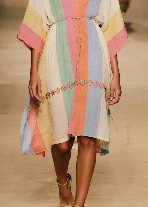 Organic Colorblock V Neck Cotton Mid Dresses Summer