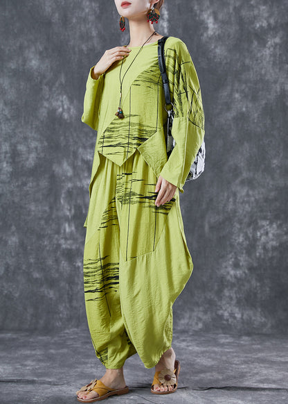 Organic Green Asymmetrical Patchwork Cotton Two Piece Set Clothing Summer