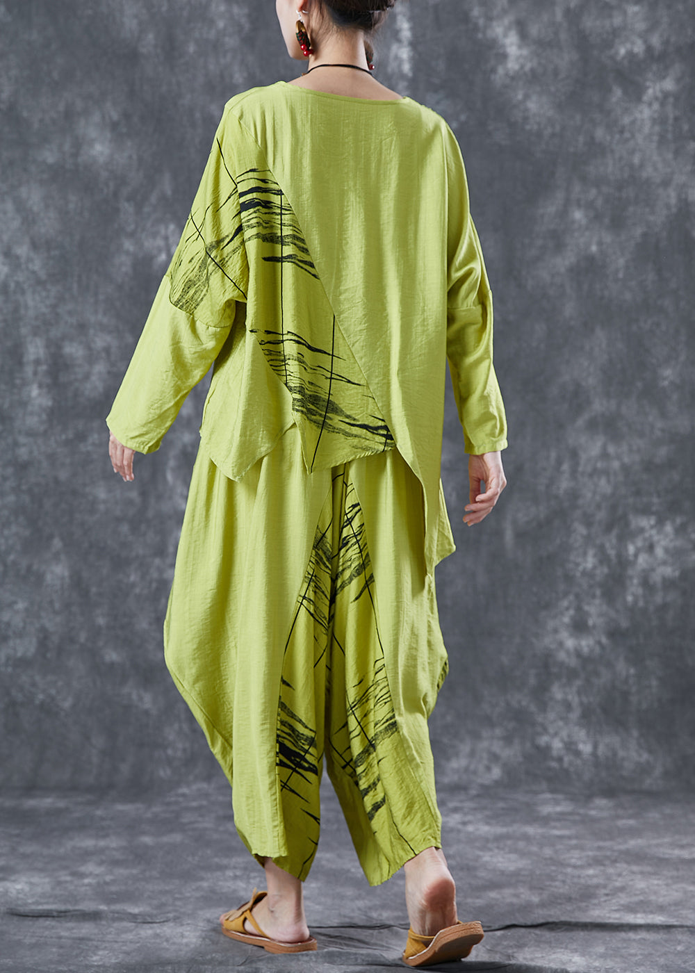 Organic Green Asymmetrical Patchwork Cotton Two Piece Set Clothing Summer