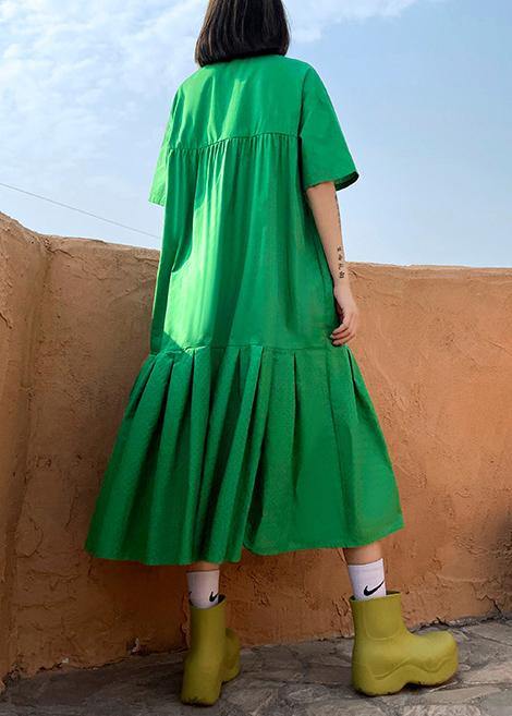 Organic Green Cotton Pockets Peter Pan Collar Dresses Summer
