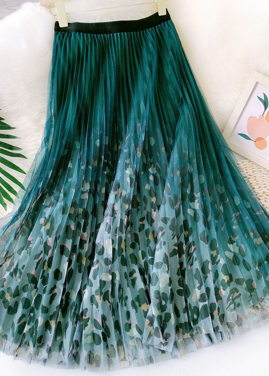 Organic Green Leopard Print Straight Fall Skirt
