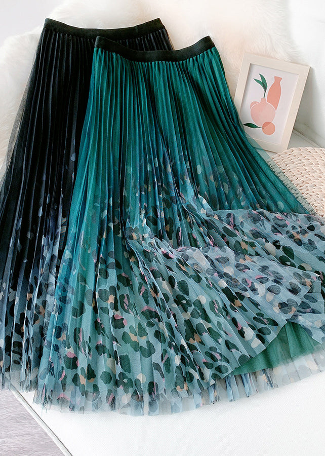 Organic Green Leopard Print Straight Fall Skirt