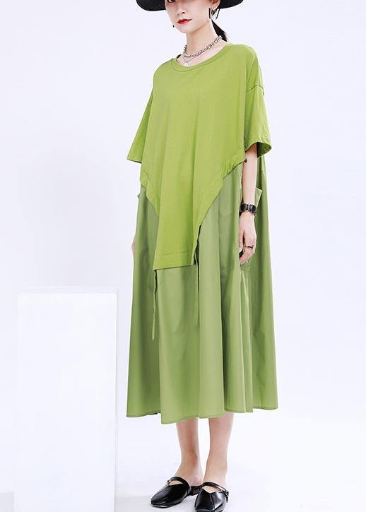 Organic Green O-neck Loose Ankle Summer Cotton Dress