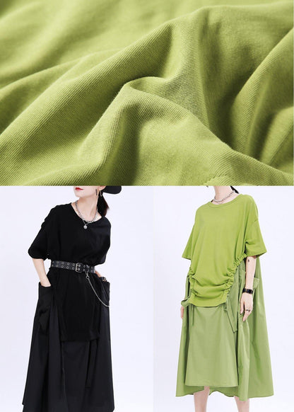 Organic Green O-neck Loose Ankle Summer Cotton Dress