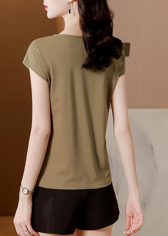 Organic Green O-neck Patchwork Print Silk Top Summer