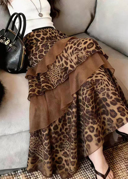 Organic Leopard Asymmetrical Chiffon Patchwork a Line Skirt