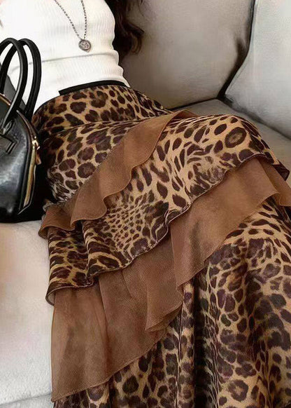 Organic Leopard Asymmetrical Chiffon Patchwork a Line Skirt