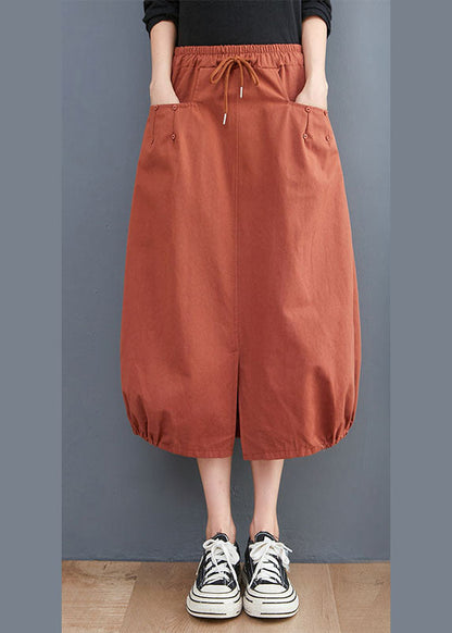 Organic Orange Tie Waist Pockets Fall Skirts