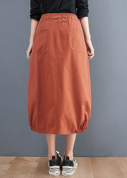 Organic Orange Tie Waist Pockets Fall Skirts
