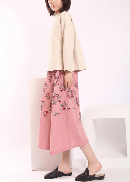 Organic Pink Patchwork a Line Skirts Cotton Linen