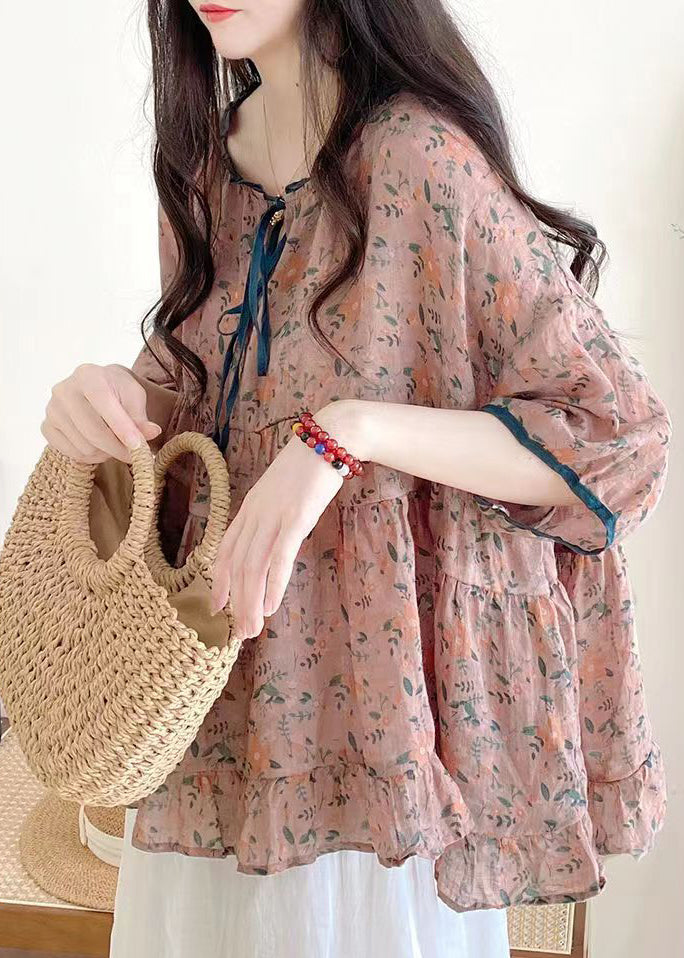 Organic Black Plaid Ruffled Print Lace Up Cotton Shirts Half Sleeve