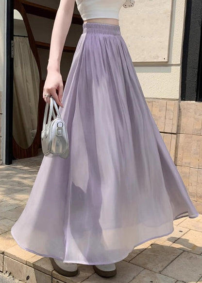 Organic Purple Elastic Waist Silk a Line Skirt Summer