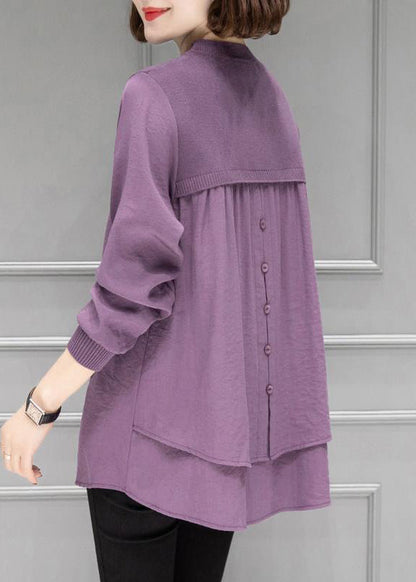 Organic Purple O-neck Patchwork Thick Knit Sweater Fall