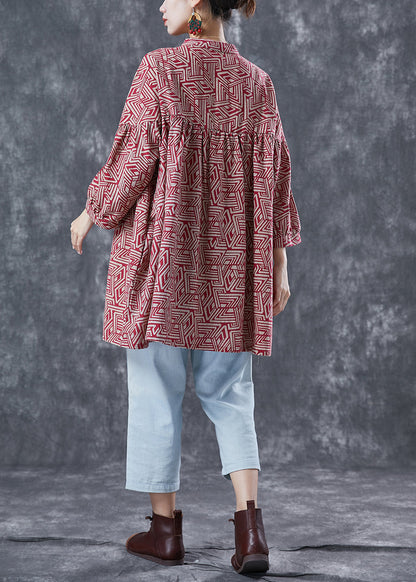 Organic Red Oversized Print Cotton a Line Dress Summer