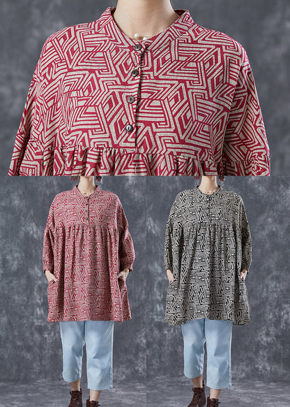 Organic Red Oversized Print Cotton a Line Dress Summer