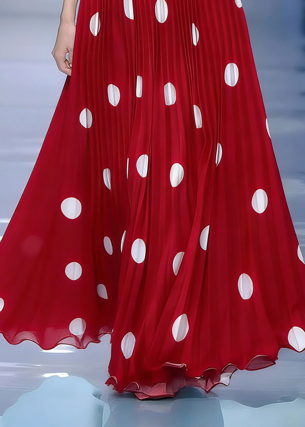 Organic Red Print Elastic Waist Draping Pleated Skirt Spring