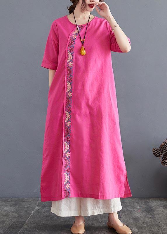 Organic Rose Side Open Cotton Linen Summer Vacation Dresses