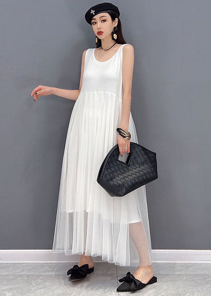 Organic White O-neck Chiffon Vest Dress and Cloak Two Piece Set Outfits Summer