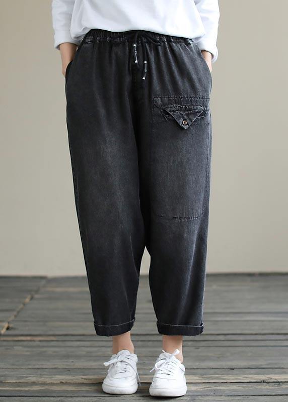 Organic Spring Pants Denim Black Fabrics Cinched Pants