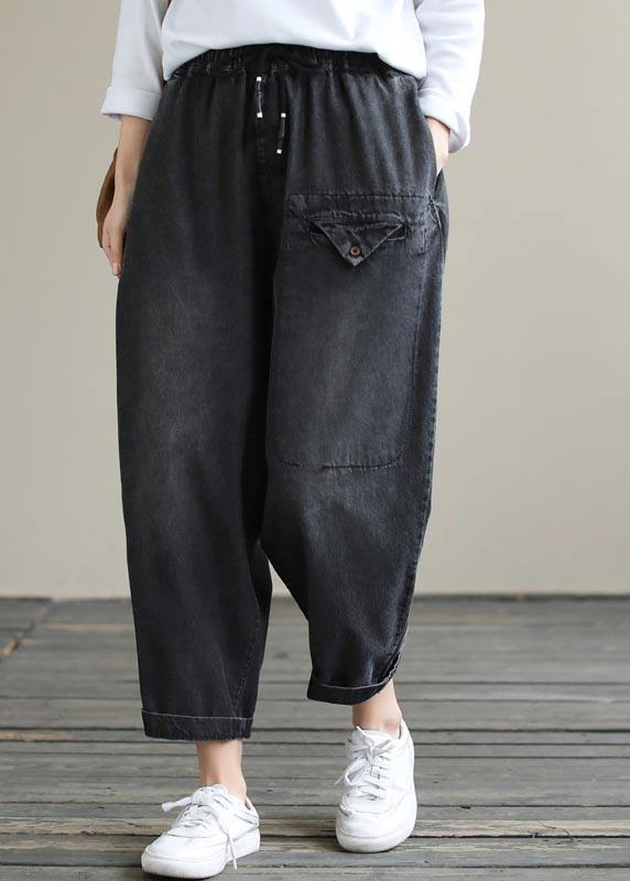 Organic Spring Pants Denim Black Fabrics Cinched Pants