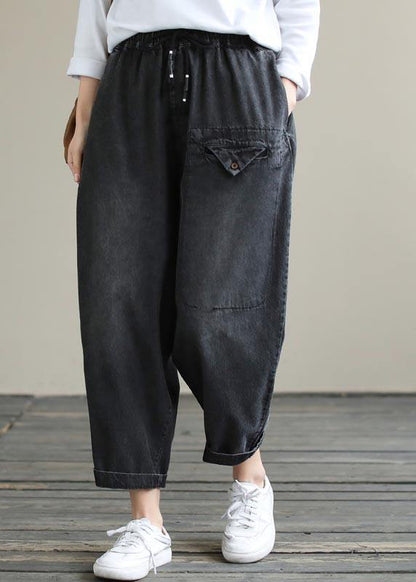 Organic Spring Pants Denim Black Fabrics Cinched Pants