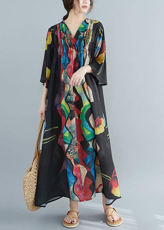 Organic V Neck Cinched Spring Tunics Print Dresses